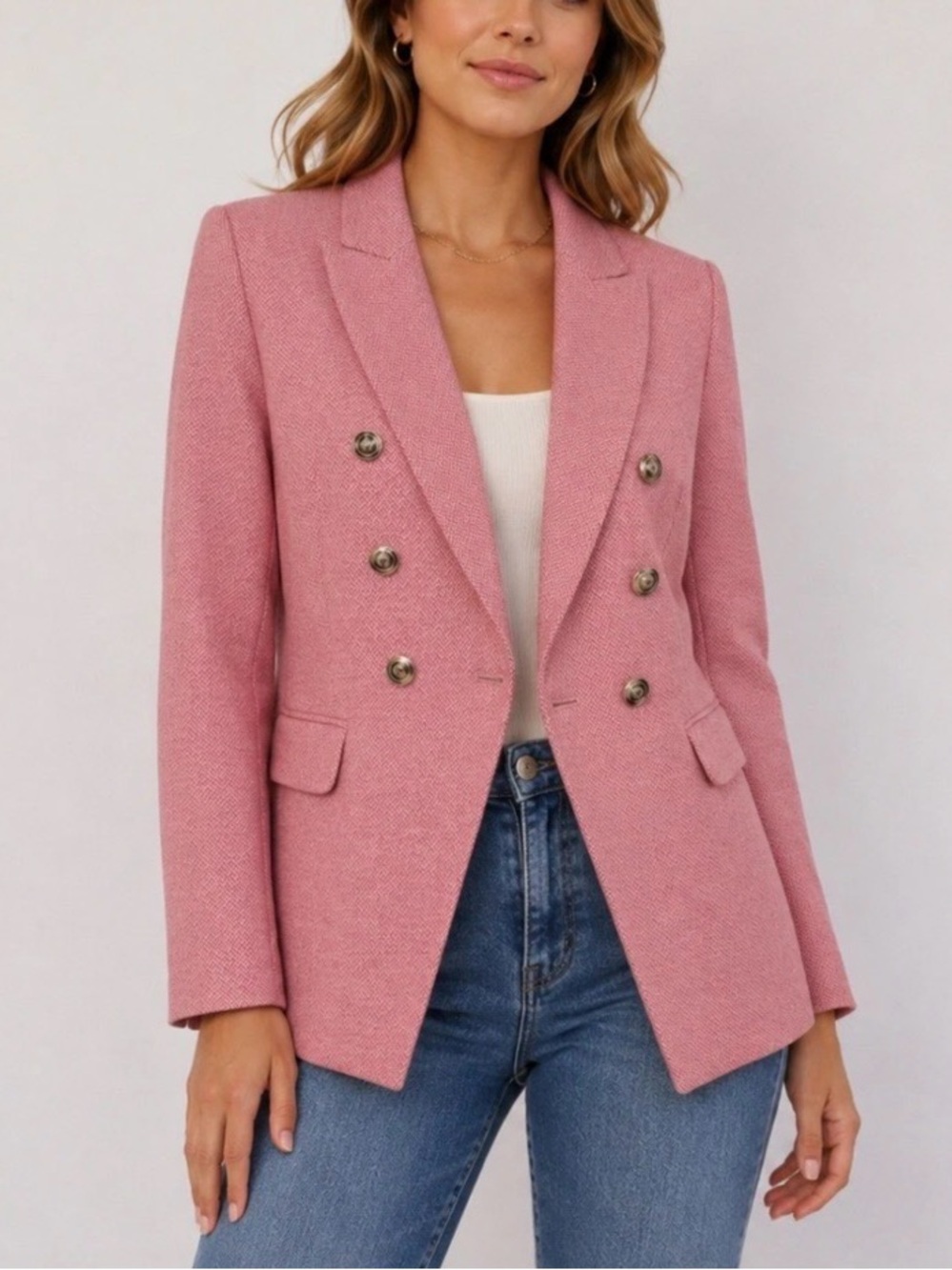 White House Black Market Pink Double-Breasted Blazer